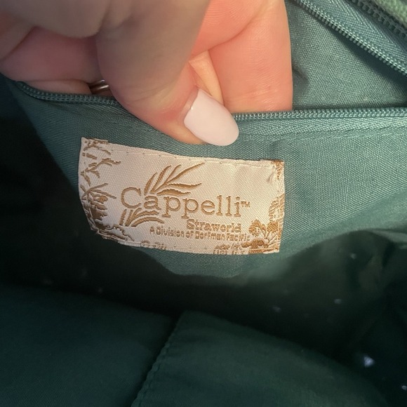 Cappelli Straworld Inc Beaded Strap Green Cornhusk Woven Tote Bag Purse Handbag - Picture 6 of 13